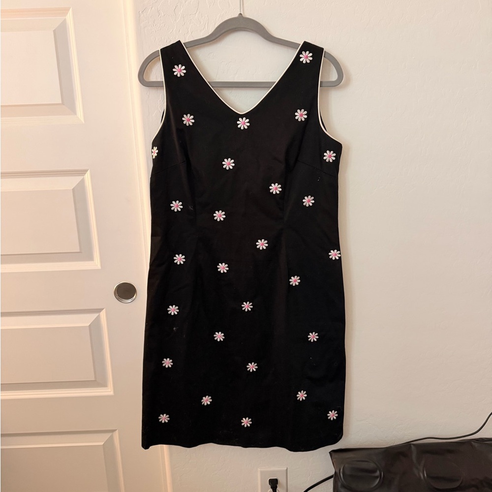 Sag Harbor Black Dress with White Floral Accents